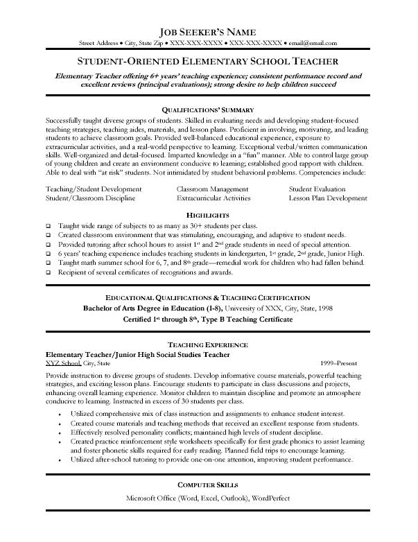 Elementary+teacher+resume+format